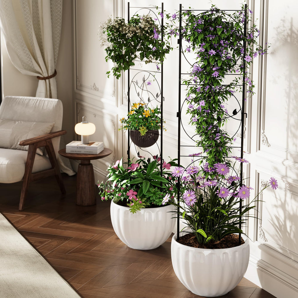 Garvee 21"x72" Metal Garden Trellis Panel (2-Pack), Black Rustproof Fence & Plant Support for Climbing Roses, Vines, Vegetables, Indoor/Outdoor Decorative Screen