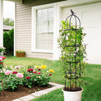 6FT Garden Obelisk Trellis for Climbing Plants,Adjustable 4-Tier Metal Plant Support,Rustproof Outdoor Plant Tower with 3 Decorative Tops for Roses,Tomatoes,Clematis & Vines,Black