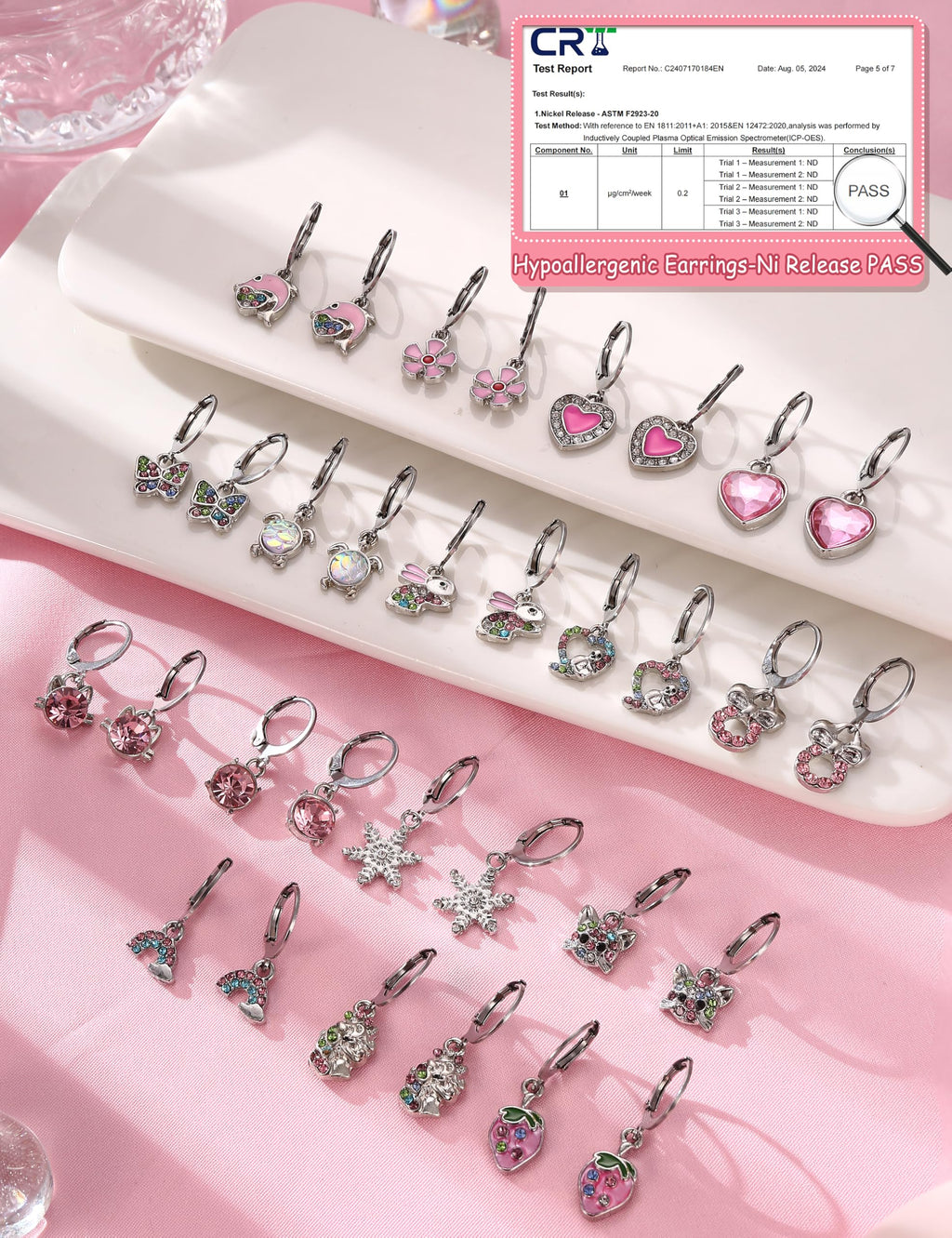BESTEEL 16 Pairs Hypoallergenic Earrings for Girls Women Sensitive Ears Cute Surgical Steel Dangle Huggie Hoop Earings Set with Charm CZ Heart Animal Christmas Gifts Silver