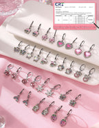 BESTEEL 16 Pairs Hypoallergenic Earrings for Girls Women Sensitive Ears Cute Surgical Steel Dangle Huggie Hoop Earings Set with Charm CZ Heart Animal Christmas Gifts Silver
