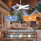 Phylluz Outdoor Ceiling Fan with Lights, 48 Inch Plug in Gazebo Fans with Remote APP Control, Quiet DC Motor, Dimmable 3CCT, Waterproof Hanging Fans for Covered Patios, Porch, White