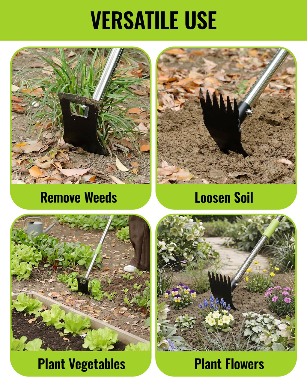 WORKPRO Weed Puller Tool with Long Handle, 2-in-1 Garden Hoe & Weed Rake