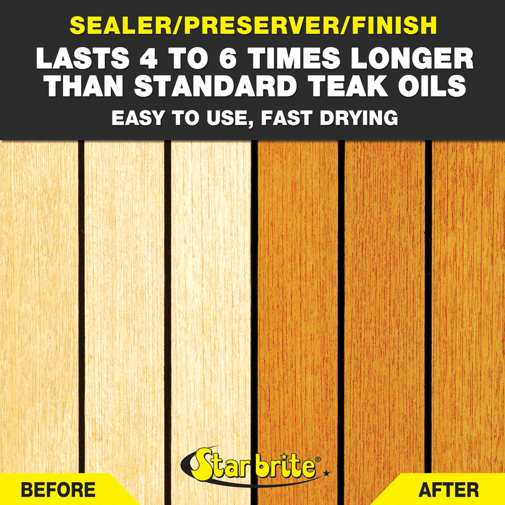 STAR BRITE Premium Golden Teak Oil - Sealer, Preserver & Finish for Outdoor Teak & Other Fine Woods - Step 3-16 OZ (085116PW) & One Step Teak Cleaner & Brightener - 32 OZ (094932), White