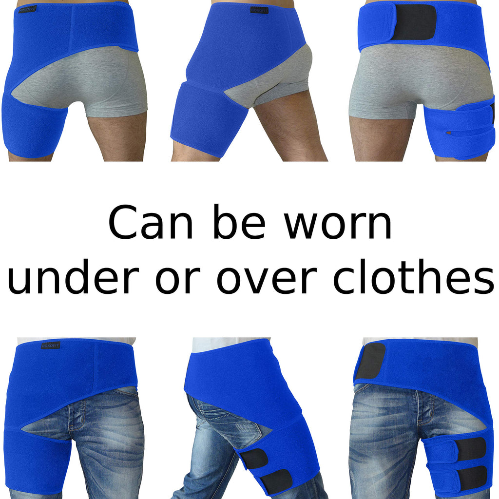 Hip Brace for Sciatica Pain Relief, Thigh Injury, Hip Fleхоr Strain, Pulled Groin Muscles, Hamstring Pull, Sacroiliac SI Joint, Sciatic Nerve, Lower Back Pain - Compression Ortho Support Stabilizer Wrap for Men, Women (Blue)