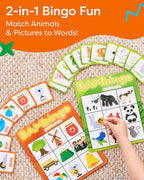 THE BAMBINO TREE Animal and Picture Bingo Game for Kids - Flash Cards Matching Learning Board Game for Ages 3-6 Preschool, Kindergarten & Family Fun