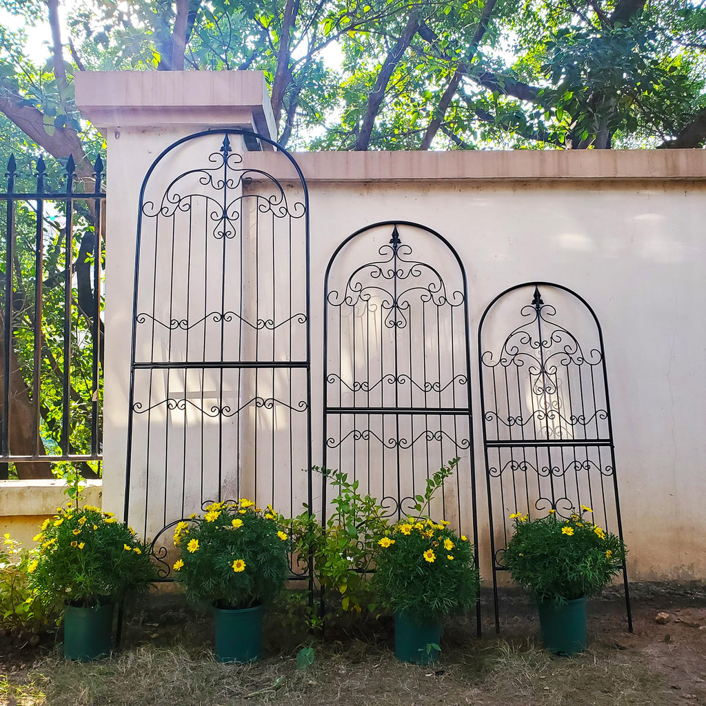 SCENDOR Garden Trellis for Climbing Plants 70.8" H x 25.6" W Metal Wrought Iron Outdoor Wall Panel for Vines Flowers Elegant Accent Decorative Garden Structure