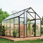 6X10 FT Greenhouse for Outdoors, Polycarbonate Flower Greenhouse with Roof Vent, Push-Pull Lockable Door, Aluminum Walk-in Greenhouses for Outside Garden Backyard, Patio, Lawn, Black