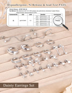 Florideco Silver Plated Flat Back Earrings Hypoallergenic Surgical Steel Earrings for Women Trendy Cartilage Chain Hoop Earring Studs Star Heart CZ Flatback Stud Earring Pack