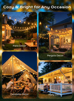 Brightown 52FT Solar String Lights Outdoor Waterproof, Patio Lights with Remote & Timer, USB/Solar Powered Dimmable Outdoor Lights, 15+1 LED Bulbs for Backyard Garden Camping Party - 26Hrs Runtime