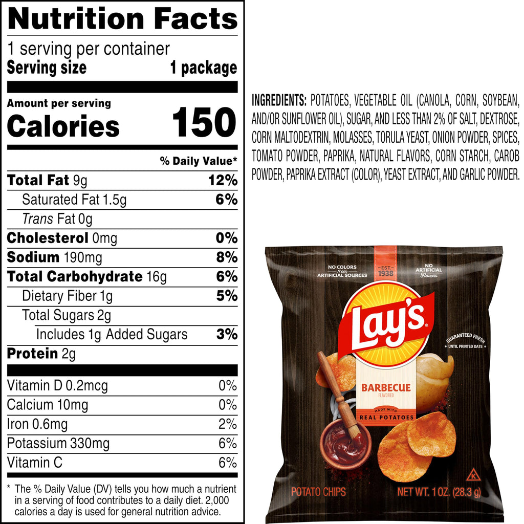 Lay's Barbecue Flavored Potato Chips, 1 oz Bags, (40 Pack) (Packaging and Formula May Vary)