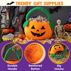 JOYIN Halloween Pumpkin Plush Tote Bucket, 11 X 13.4 inches Candy Trick or Treat Bag, Cute Halloween Basket with Handle for Kids Girl Boy Trick or Treating, Party Favor Supplies, Kids Gifts Goody Bag