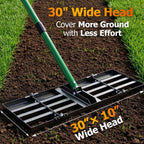 30"x10" Lawn Leveling Rake, Heavy Duty Lawn Leveler with 33"-77" Adjustable Handle, Foldable Ground Leveling Tool for Soil, Sand, Gravel, Ergonomic Design for Lawns, Golf Courses and Backyards