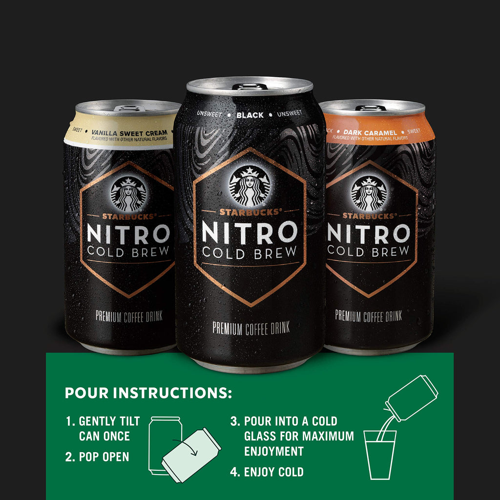 Starbucks - RTD Coffee Nitro Cold Brew, Black Unsweetened, 9.6 fl oz Cans (8 Pack), Iced Coffee, Cold Brew Coffee, Coffee Drink