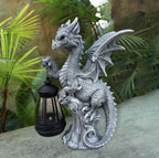 JORAE Dragon Statue with Solar Lantern Outdoor Figurine Home Decor 9.5" H