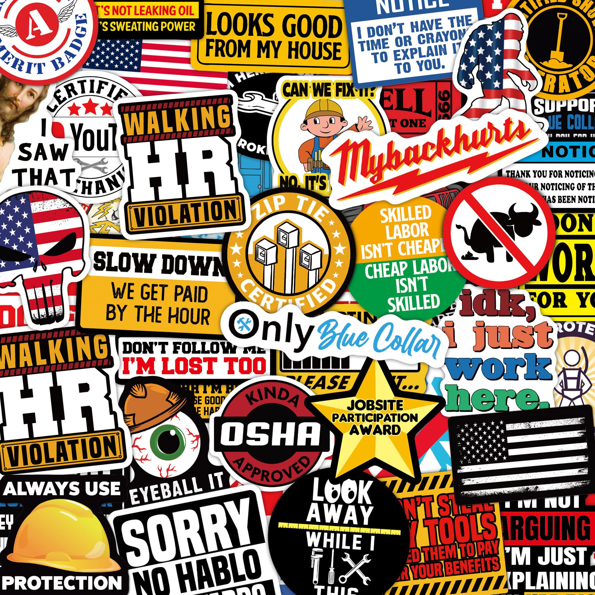 306 PCS Funny Hard Hat Sticker Pack for Adults - Waterproof Vinyl for Welding Helmet, Tool Box, Construction, Electrician, Mechanic Tools - Blue Collar Accessories