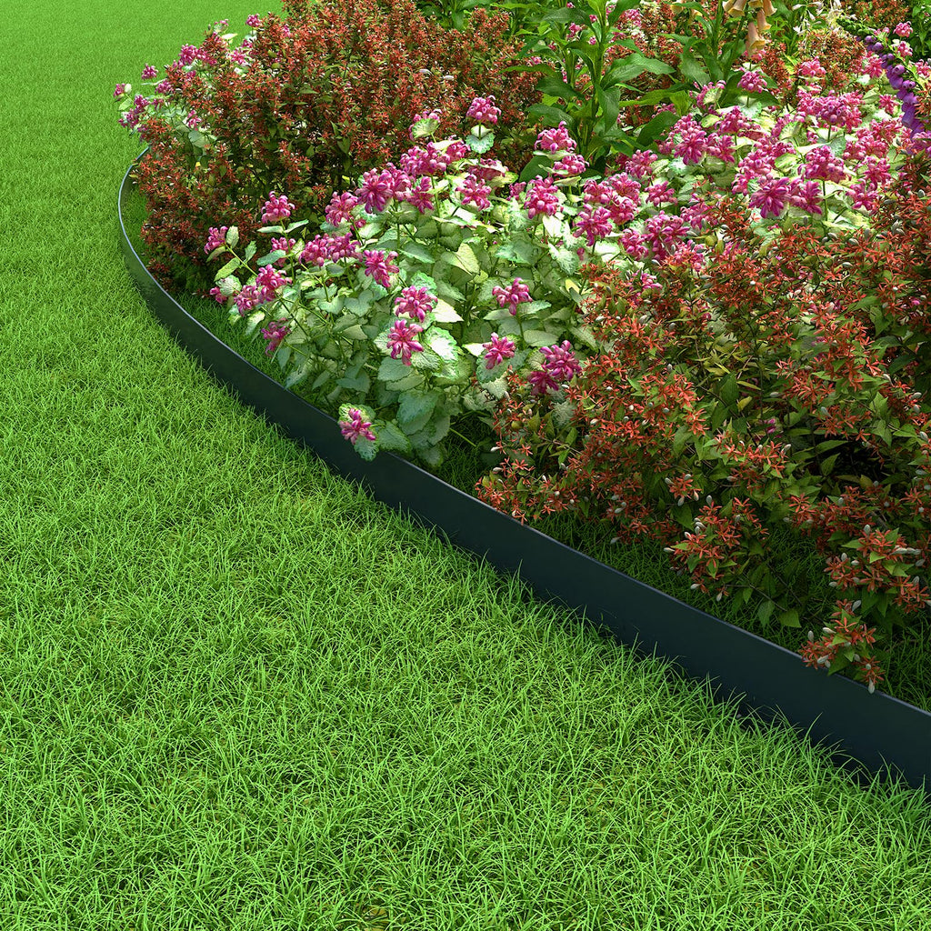Mars Villa Landscape Edging, 4‘’ Tall 100FT Garden Border Edging Kit with 99 Anchoring Spikes, Decorative Flexible Lawn Edging Cover 75㎡ for Lawn, Yard, Flower Bed (Black, 4IN, 100FT)