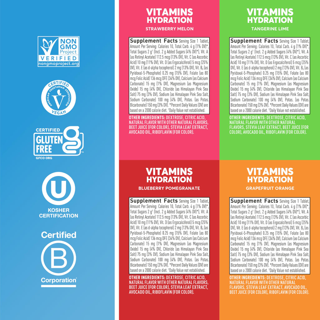 Nuun Vitamins Electrolyte Tablets with Vitamin D, C, E, A, & B6, Folic Acid, Magnesium & 4 Other Essential Electrolytes, Gluten Free & Vegan, Mixed Fruit, 4 Pack (48 Servings Total)