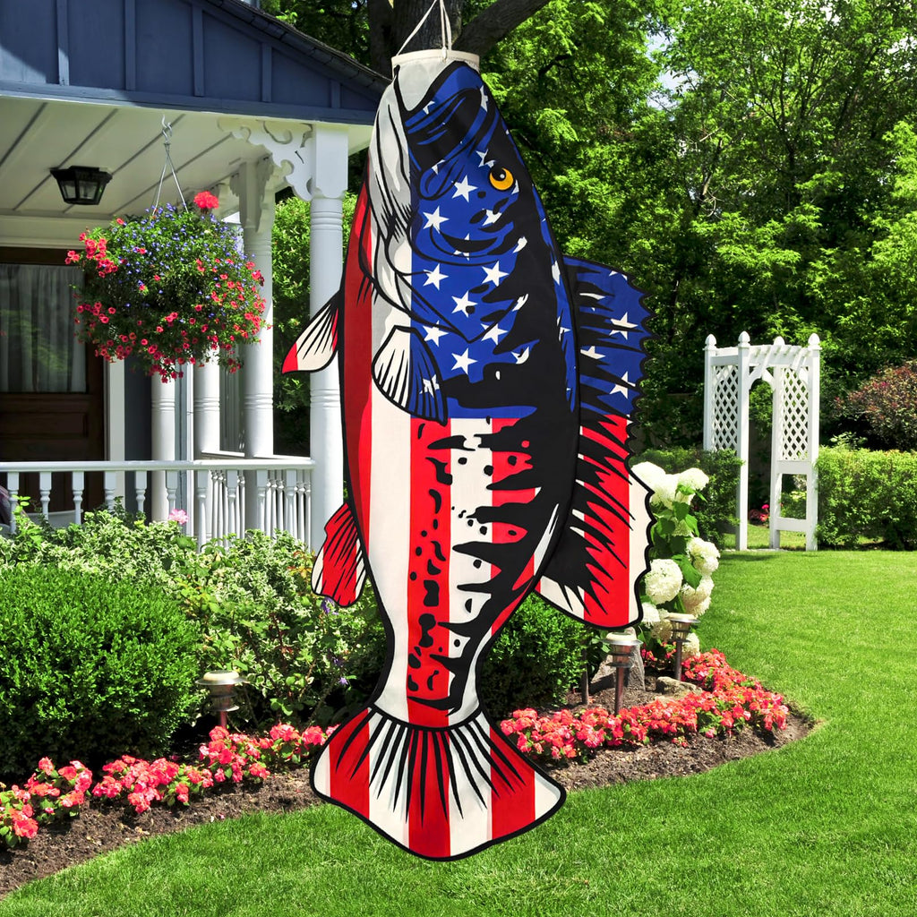 YMYIELD Patriotic USA American Fish Windsock 40 Inch | Durable Outdoor Hanging Decoration, for Yard Garden Patio Deck Boat Dock and More