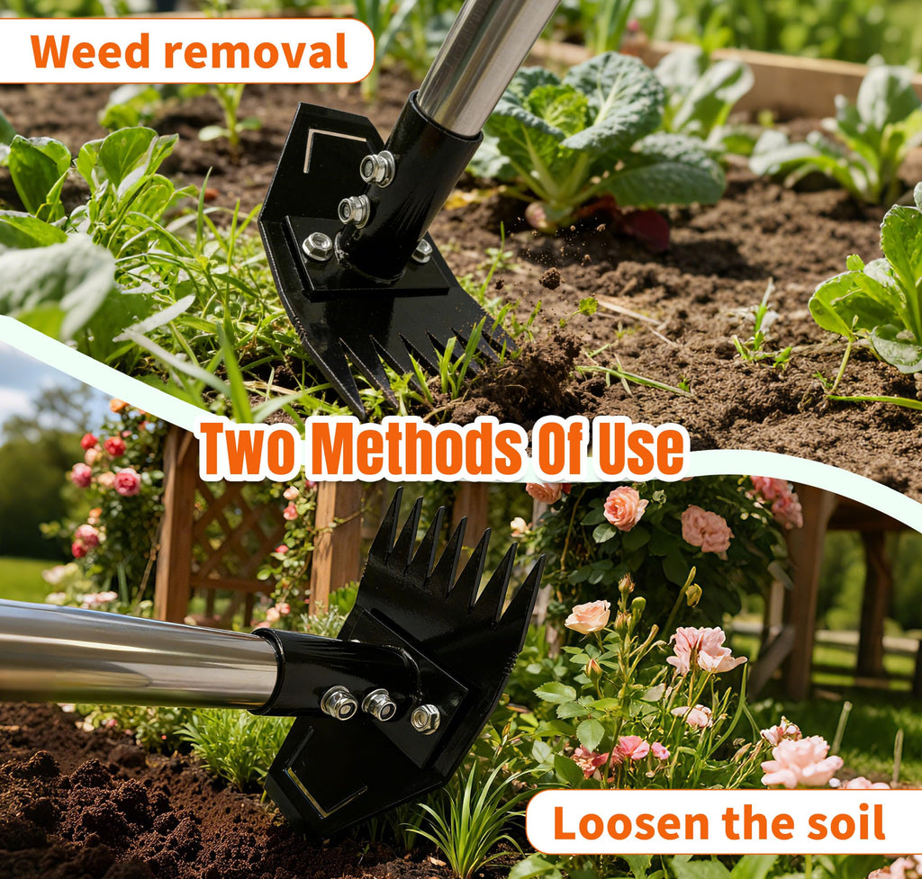 ATLRGISL Weed Puller Tool with Long Handle, Manual Weed Remover Tool, 2 in 1 Weed Rake&Grabber and Garden Hoe, Dandelion Gardenia Heavy Duty Uprooting Tool for Yard, Lawn and Garden, 58Inch