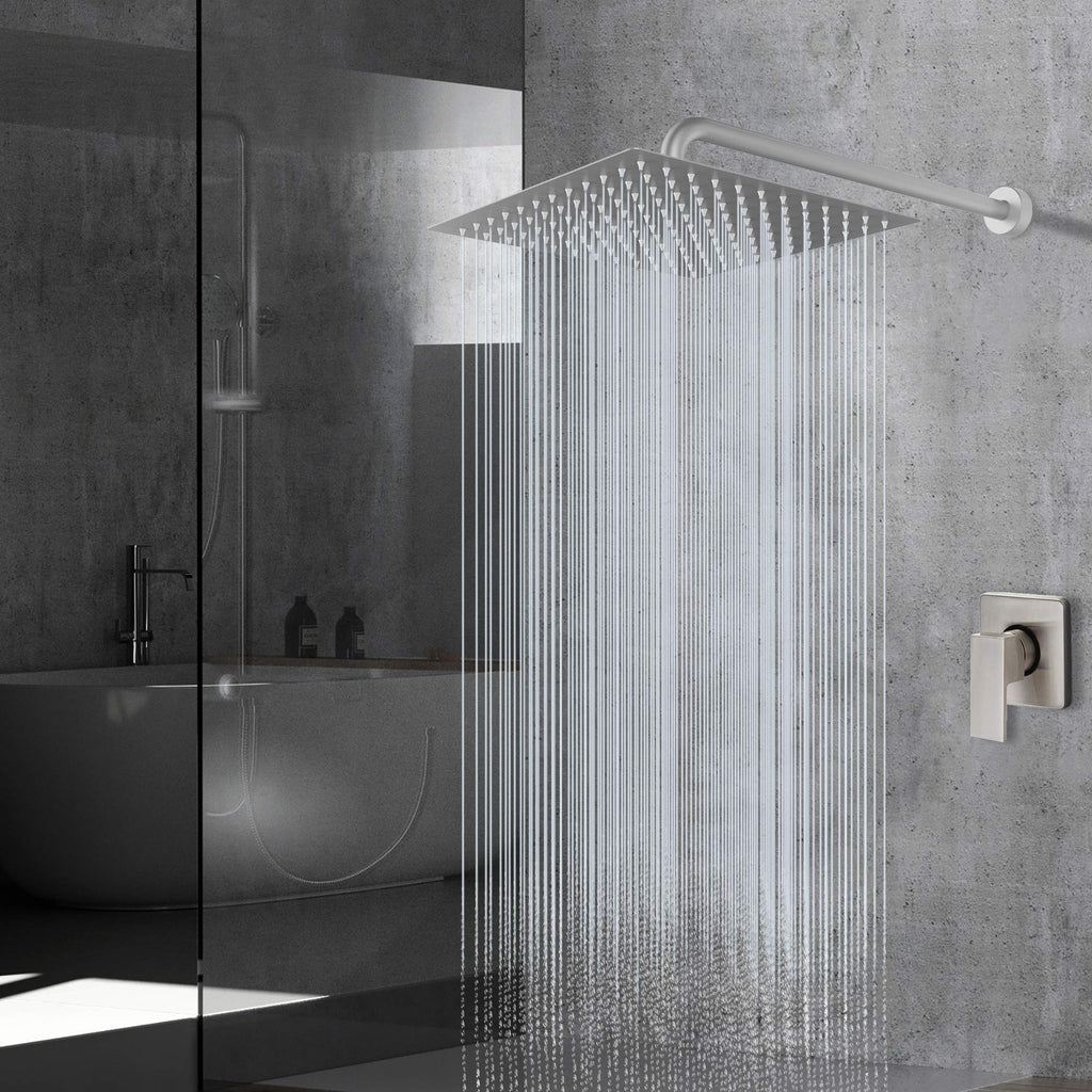 Voolan Rain Shower Head - High Flow Large Rainfall Shower Heads Made of Stainless Steel - Waterfall Bathroom Square Showerhead - Ceiling or Wall Mount (12" Brushed Nickel)