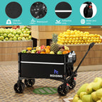 ROSONG Collapsible Wagon Cart with Wheels Foldable - Folding Utility Heavy Duty Wagons Carts for Grocery Sports Garden Shopping Camping Wheelbarrows (Black with Cover, 120L)