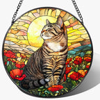 Stained Glass Window Hanging, 8 Inch Cat Stained Glass Ornament, Suncatchers for Windows Hanging, Suncatcher Decorations for Windows, Window Decor, Gifts for Cat Lovers