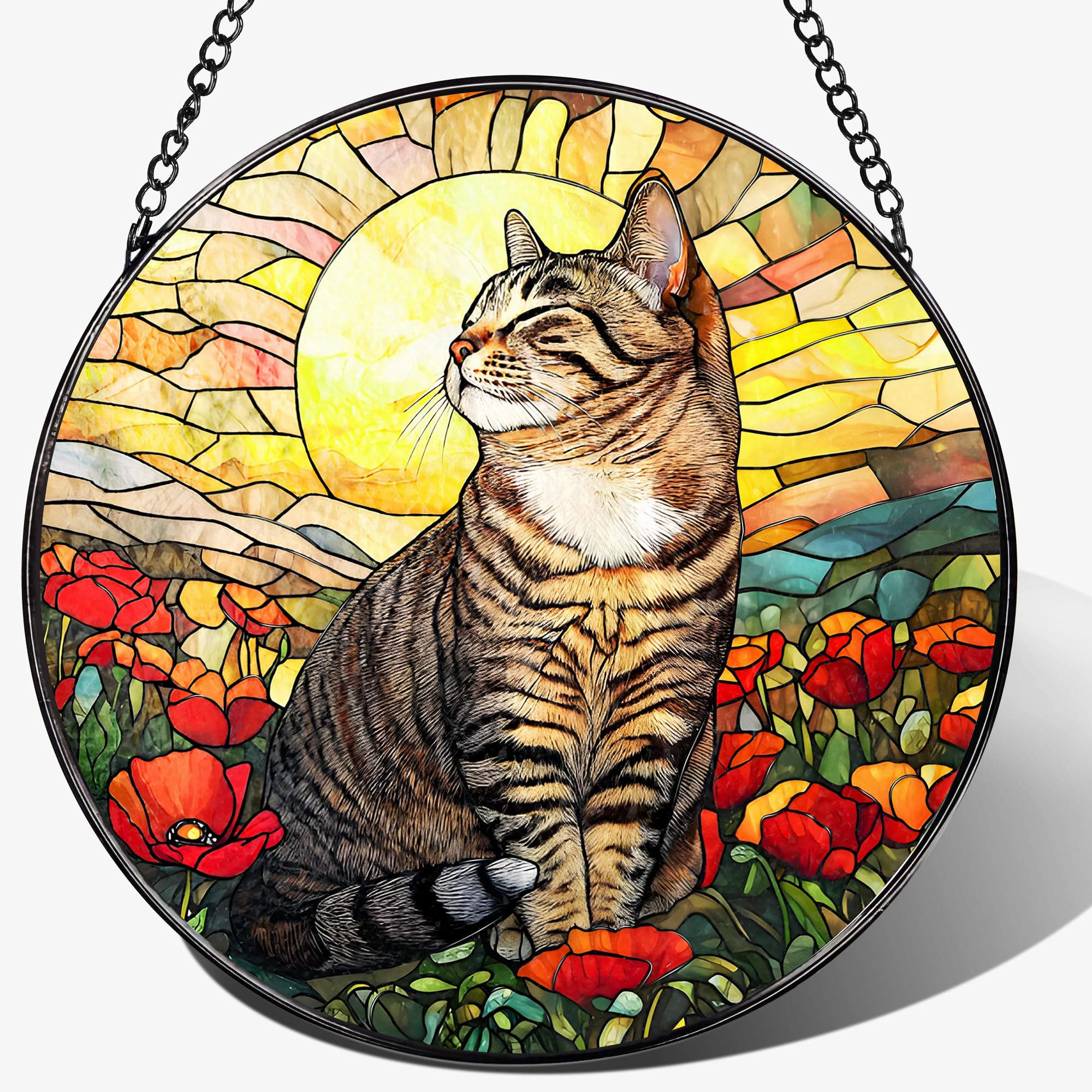 Stained Glass Window Hanging, 8 Inch Cat Stained Glass Ornament, Suncatchers for Windows Hanging, Suncatcher Decorations for Windows, Window Decor, Gifts for Cat Lovers