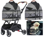 ROODO 2026 Upgraded Version 3-in-1 Dog Cat Stroller with Detachable Carrier Folding Lightweight Portable Travel Pet Gear All-Terrain Puppy Doggie Kitty Bunny Stroller for 35 lbs(Grey Lattice)