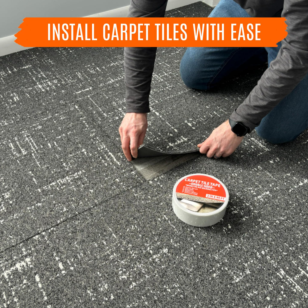 All Flooring Now Carpet Tile Tape Double Sided 2in x 90ft - Heavy Duty Reinforced Web Mesh & Residue Free - Indoor Outdoor for Carpet Tiles, Hardwood, Vinyl, Rugs, Carpet, Rubber, Turf & Mat Gripper