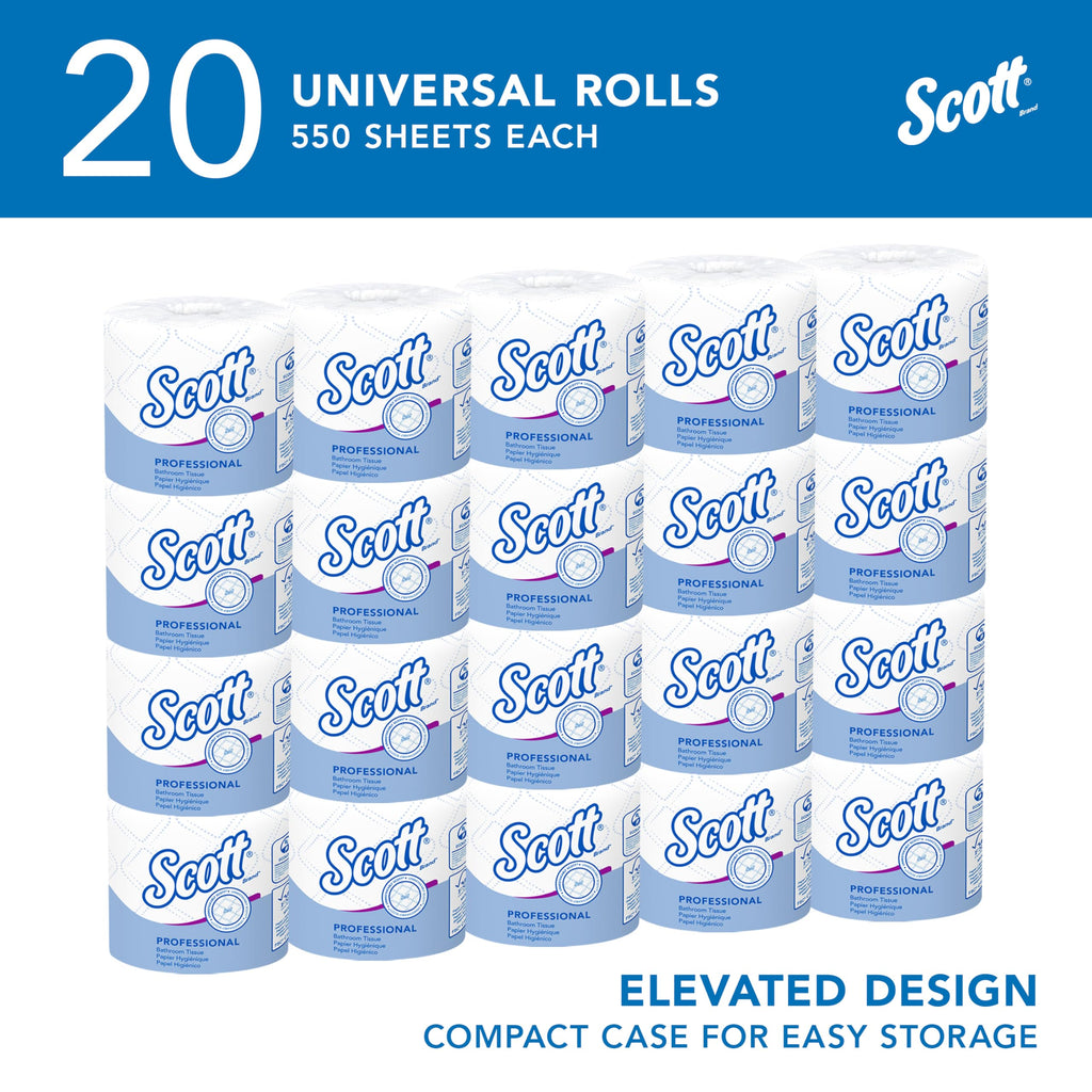 Scott Professional Standard Roll Toilet Paper, Bulk (13607), 2-Ply, Elevated Design, White, Individually Wrapped, Compact for Easy Storage (20 Rolls of 550 Sheets, 11,000 Sheet Total)