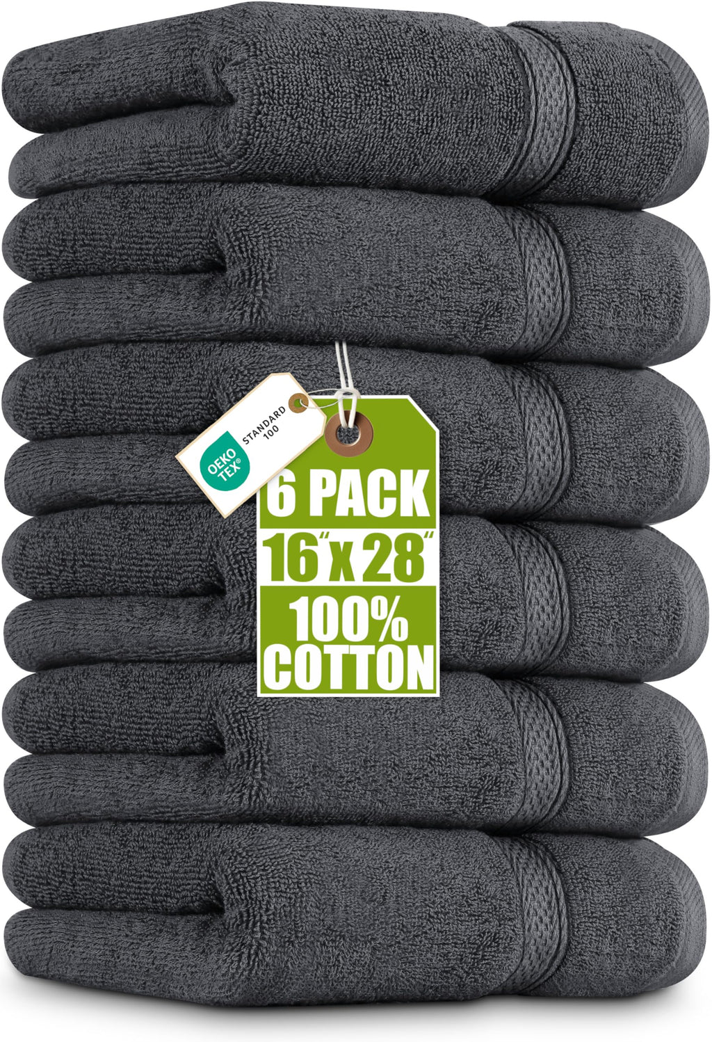 Utopia Towels 6 Pack Premium Hand Towels, 16x28 In, 600 GSM Cotton, Grey