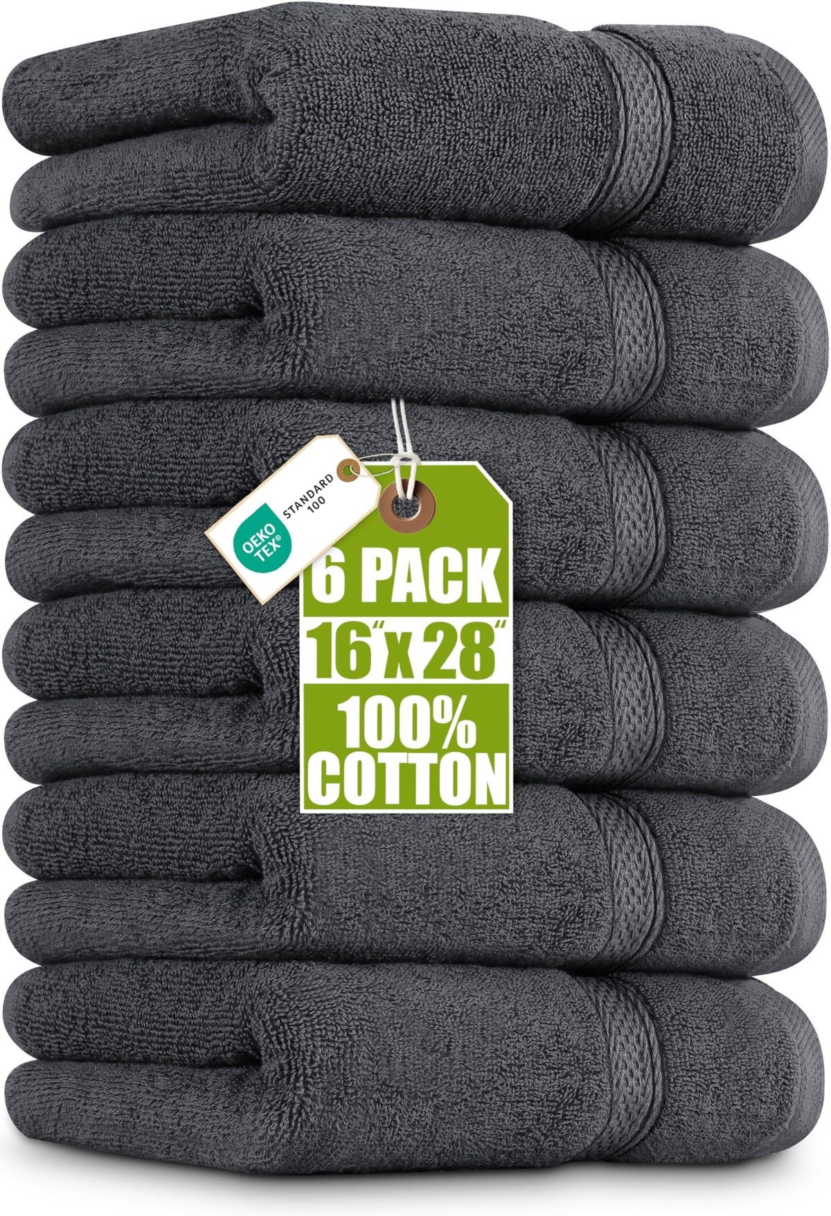 Utopia Towels 6 Pack Premium Hand Towels, 16x28 In, 600 GSM Cotton, Grey