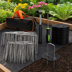 202Pcs Garden Stake Staple kit, 100Pcs 6-inch U-Shaped Landscape Staples, 100 Fixing Gasket, Pick Hook, Rubber Mallet Used for for Weed Barrier Fabric, Ground Cover, Holding Fence and Artificial Turf