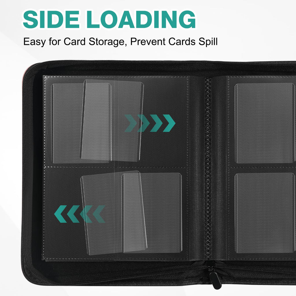 Toploader Binder, Holds 160 Toploaders, 100 Toploaders Included, 4-Pocket PU Cover Top Loader Binder for 3" x 4" Rigid Toploaders, Ringless Double-Sided Toploader Card Binder for TCG, Sport Cards