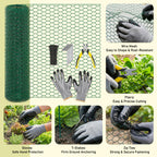 EcoBrisa 13.8x118" Plant Protectors from Animals, 2Roll Metal Mesh Plant Cages for Outdoor Plants Chicken Wire Cloche Wire Mesh for Garden Fence Kit with Ground Stakes & Nylon Tie,Gloves,Plier (Green)