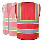 JKSafety Safety Vest for Men Women Hi Vis Vest with Pockets and Zipper Front Reflective High Visibility Vests Meet ANSI Standard Red Color Extended Yellow Strips (BX320-Red 3XL) 1 Piece