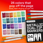 ARTISTRO 24 Metallic Dual-Tip Acrylic Paint Marker Pens for Drawing
