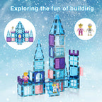 PicasssoTiles 72 Piece Magnetic Building Tiles Castle Winter Ice Theme Construction Magnet Block Set with Princess Prince Character Stairs Windows Doors STEM Learning Educational Toy Kids Ages 3+ PT72