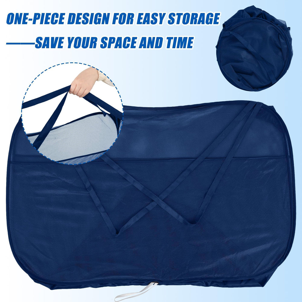 Hahood Pop-up Pool Toy Storage Bin 47 x 47 x 31 Inch Mesh Pool Organizer Bag with 2 Side Pockets for Inflatable Toys, Floats, Beach Balls,Towels and Other Swimming Accessories