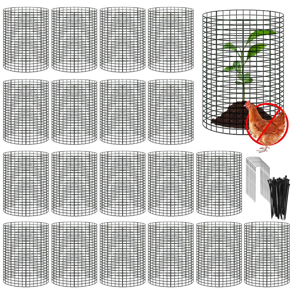 YEXEXINM 20 Pack 12" H X 4" D Wire Small Plant Protector from Animals, 20 Pcs Small Metal Plant Cage Chicken Wire Cloche with Ground Stakes and Nylon Tie to Keep Animals Out Garden Protection