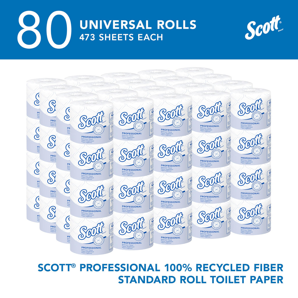 Scott Professional 100% Recycled Fiber Standard Roll Bulk Toilet Paper (13217), 2-Ply, Elevated Design, White, Individually Wrapped (80 Rolls of 473 Sheets, 37,840 Sheet Total)