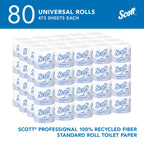 Scott Professional 100% Recycled Fiber Standard Roll Bulk Toilet Paper (13217), 2-Ply, Elevated Design, White, Individually Wrapped (80 Rolls of 473 Sheets, 37,840 Sheet Total)