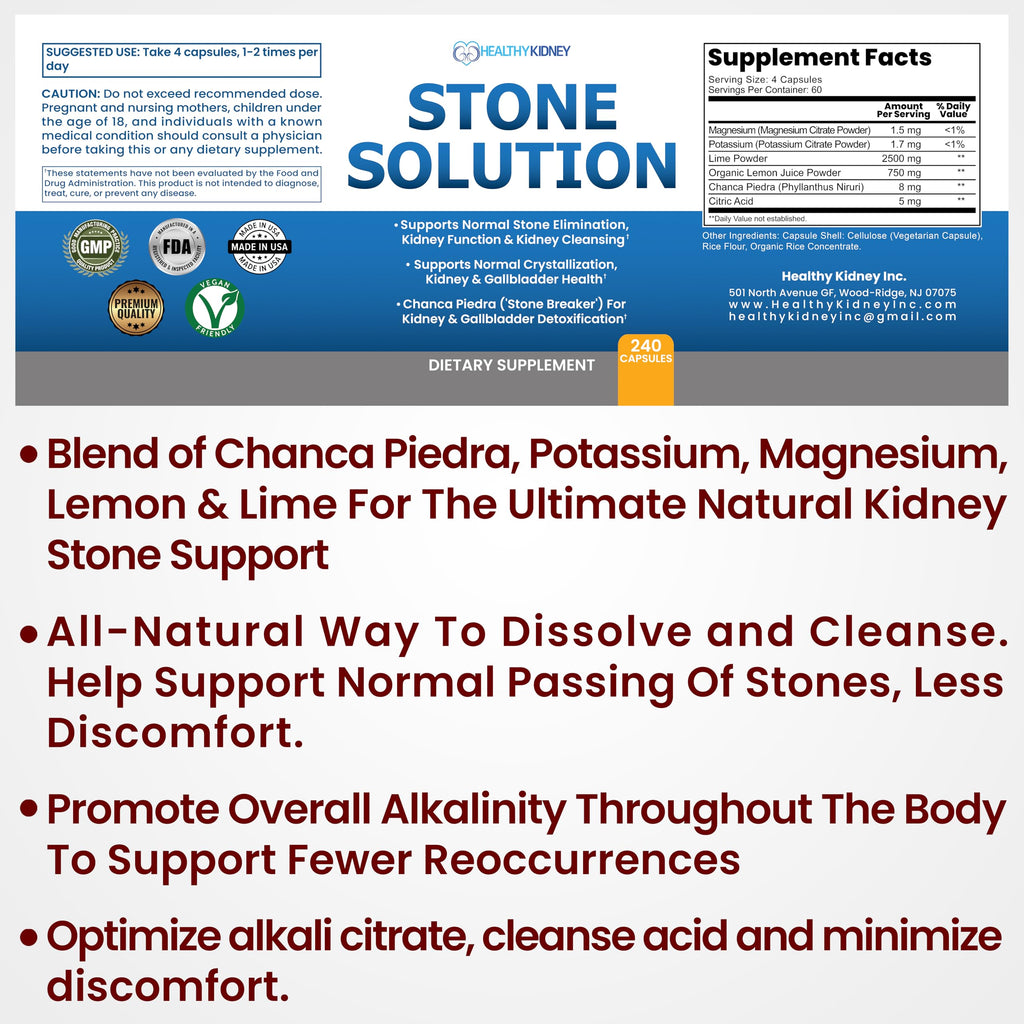 Stone Solution Capsules- Natural Dissolver, Kidney Stone Support & Kidney Cleanser Chanca Piedra Stone Breaker Gallbladder Cleanse, Flush & Stop Recurrence, Stone Relief 60 Servings