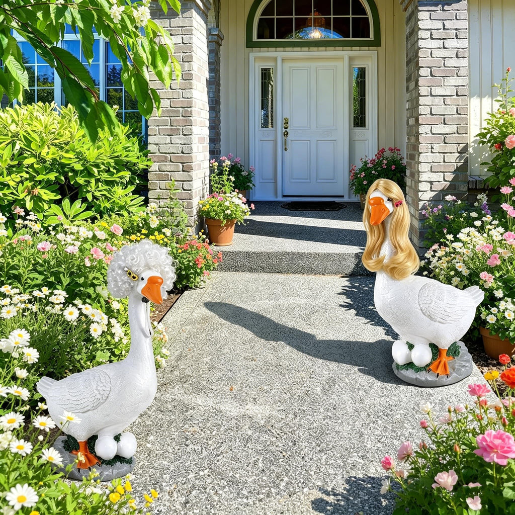 Tawd 4 Pcs Porch Goose Wigs for 17/23" Statues, Braided Lawn Goose Costume with Secure Clips for Outdoor Garden Patio Yard Decoration