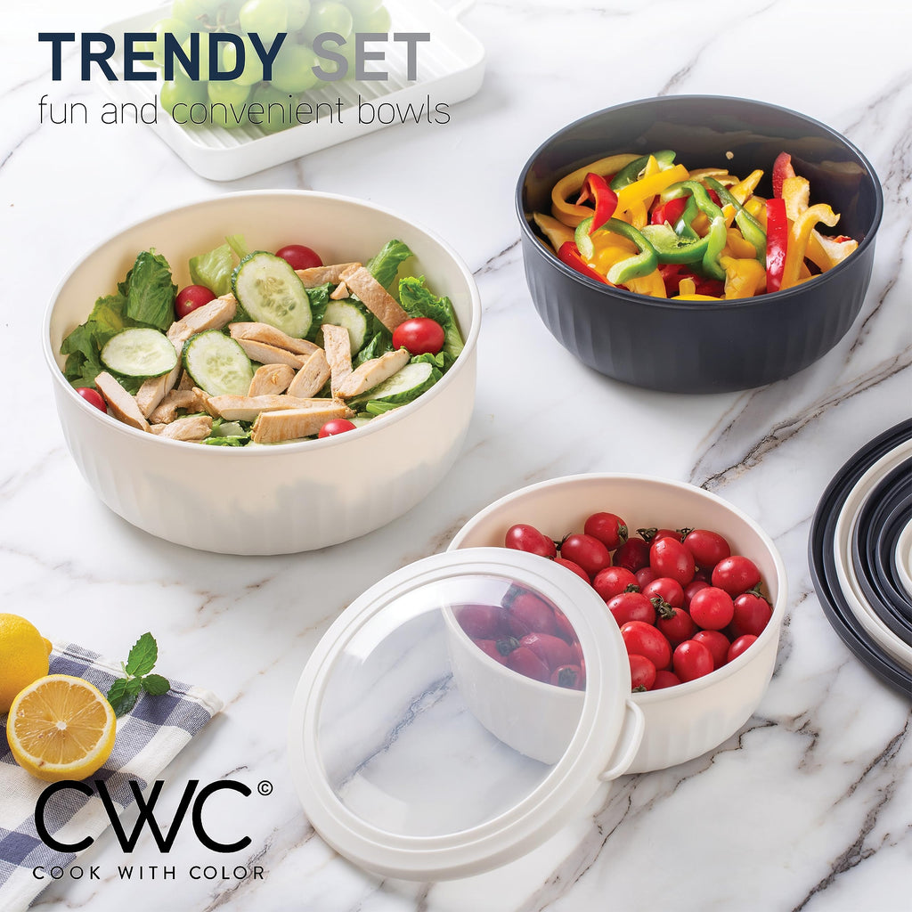 COOK WITH COLOR Prep Bowls with Lids- Wide and Deep Nesting Plastic Small Mixing Bowl Set with Lids, 12 Piece Set - Wide Bowls, Speckled Black