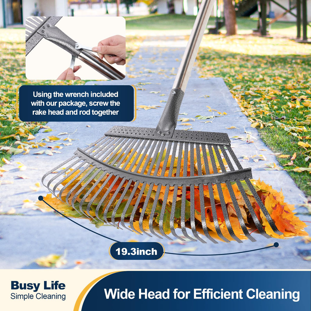 Yocada 19.3" Garden Leaf Rake Wide Heavy Duty (25 Tines) 68.9"