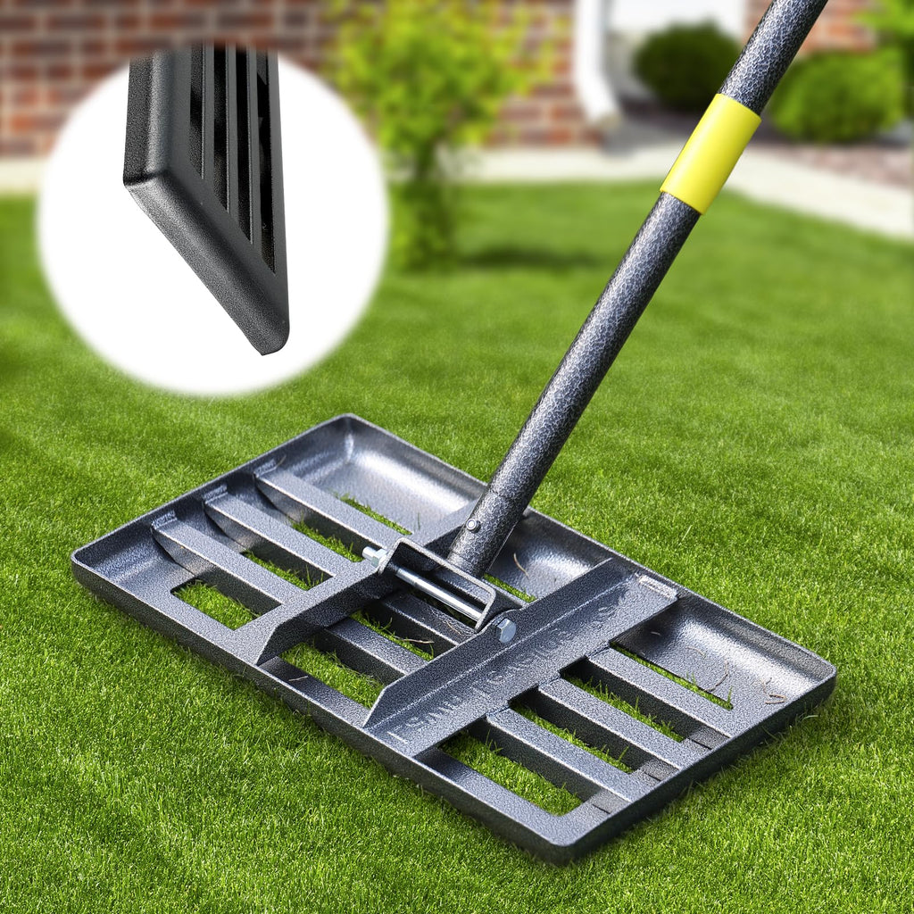 Lawn Leveling Rake: Anti Flipping 17" x 10" Stainless Steel Lawn Ground Leveler for Soil, Heavy Duty Grass Top Soil Dressing Leveling Rake, Home Lawn,Golf Field,Yard Landscaping Tool, 60” Long Handle