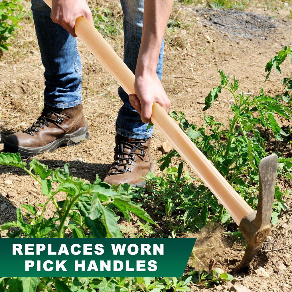 Bucherry 2 Pcs 35 Inches Pickaxe Handles Beech Wood Handles Replacement Tool Set for Heavy Duty Pick Axe, Mattock Heads, for Gardening, Landscaping, Yard and Outdoors Work