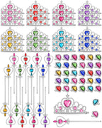 96 Pcs Princess Pretend Party Costume Dress up Play Set Includes 24 Crown Tiaras, 24 Star Wands, 48 Pcs Little Girl Jewel Rings, Princess Girls Party Favors Costume Play Set for Little Girls (Cute)