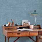 JiffDiff Grasscloth Wallpaper Peel and Stick 1181" x 17.3" Blue Cream Grassweave Stick on Wallpaper Textured Self Adhesive Wall Paper Contact Paper